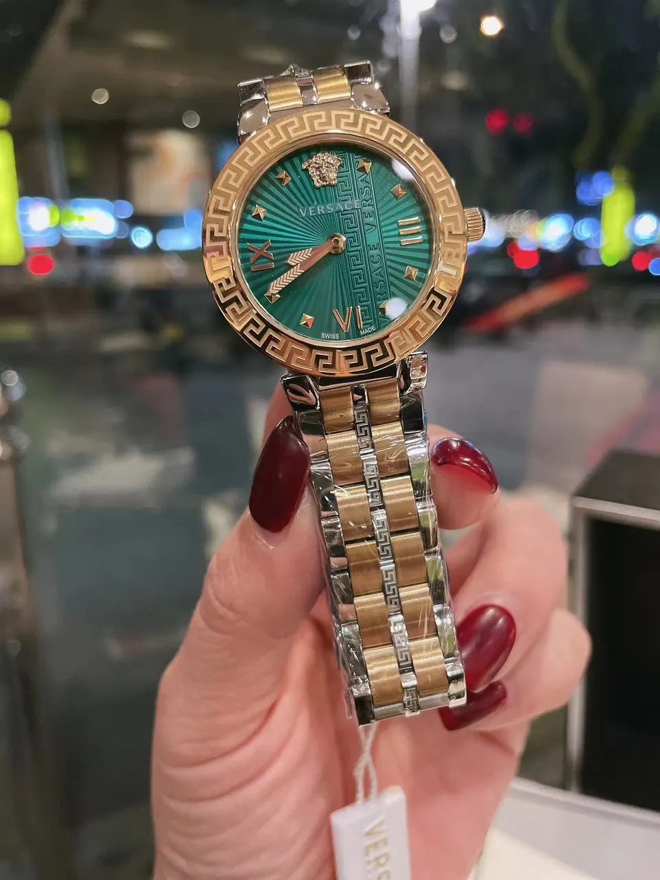 two Versace Greca Green Dial