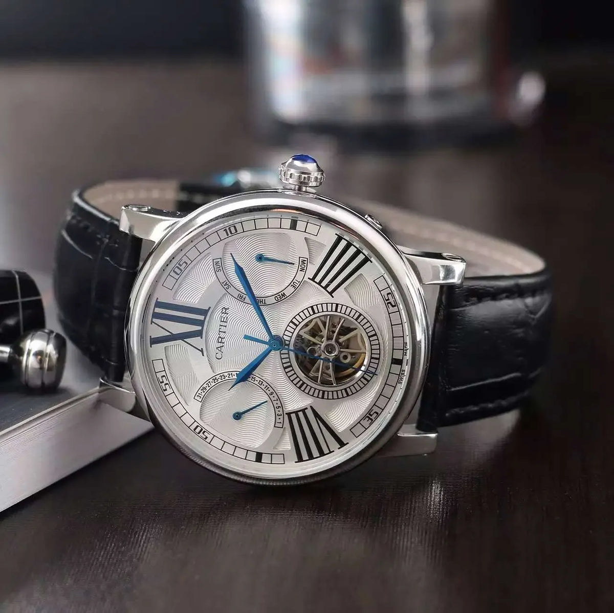 black Cartier Silver Dial Tourbillon - Hình 2