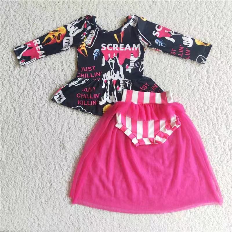 6 C8-24 baby girl clothes hot pink halloween tulle skirt outfit-promotion $1.99 deadline 2025.10.15