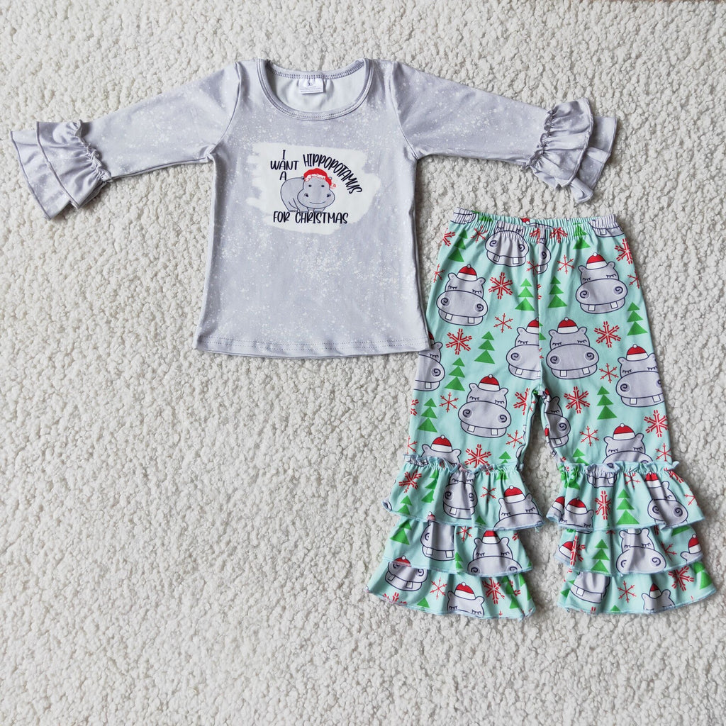 6 C9-39 baby girl clothes grey hippo christmas outfits-promotion $1.99 deadline 2025.10.15