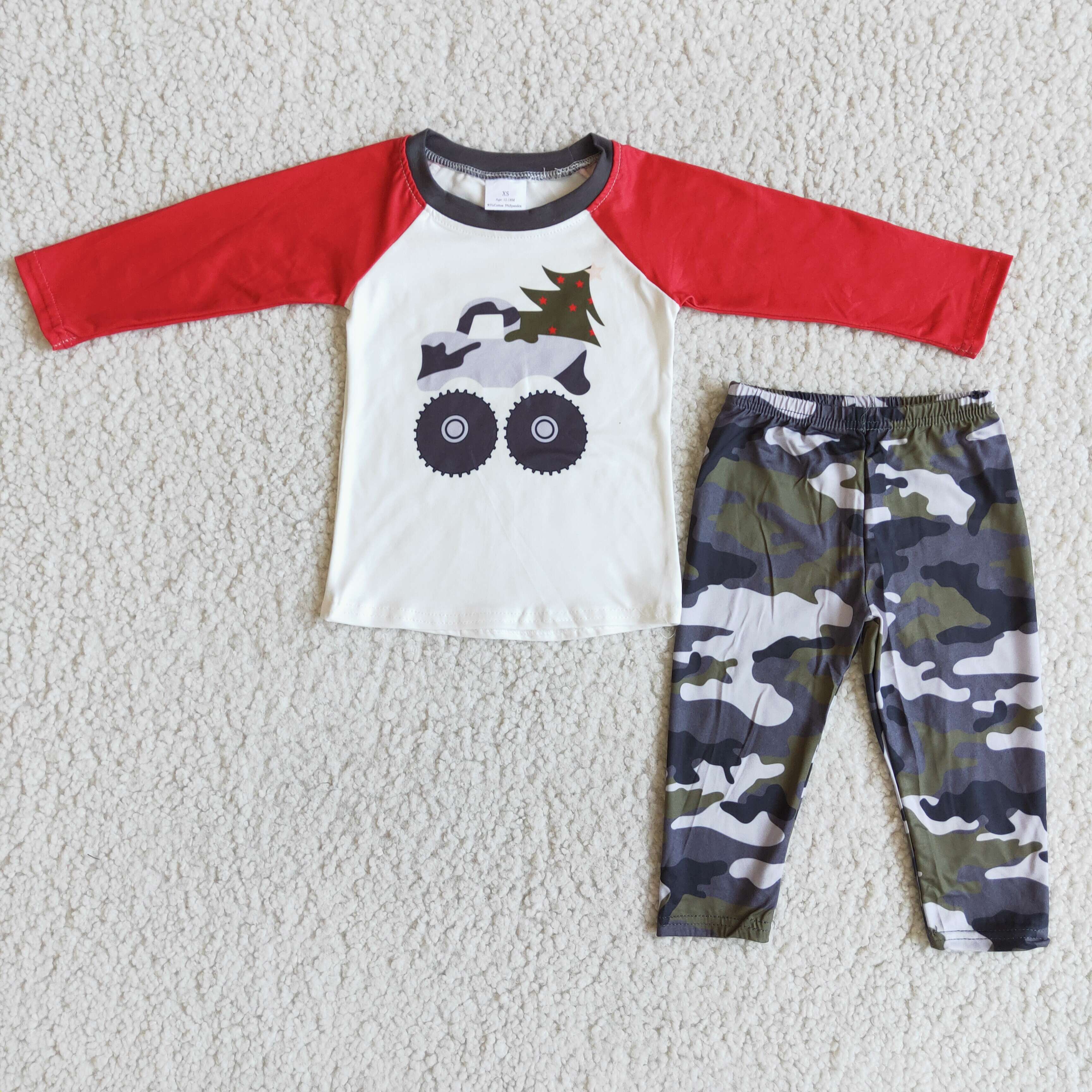 6 A14-2 boy red truck camouflage winter long sleeve set-promotion $1.99 deadline 2025.10.15