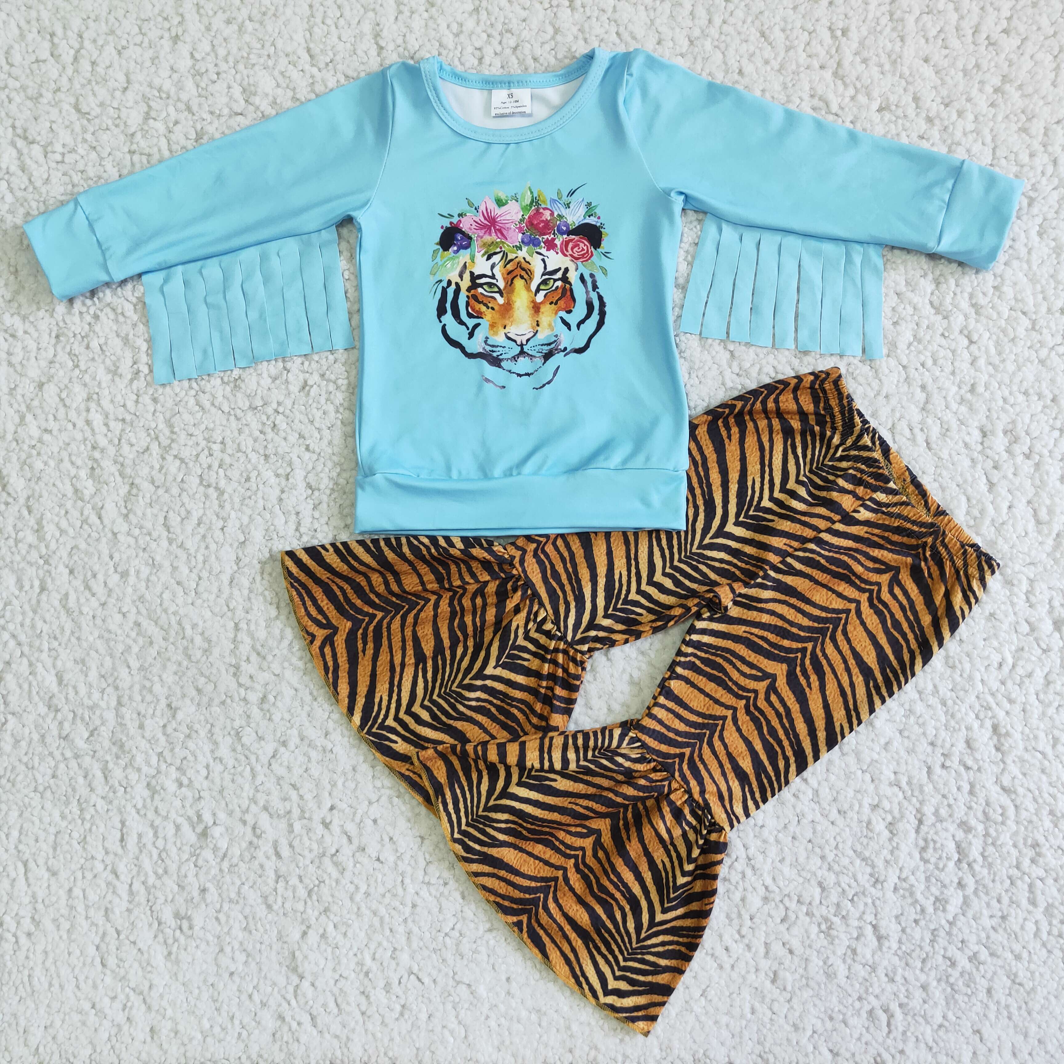 6 A3-18 Girl winter blue tiger tassels long sleeve set-promotion $1.99 deadline 2025.10.15