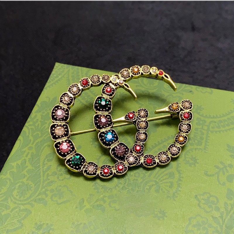 18K Double Gucci Color Crystal Brooch