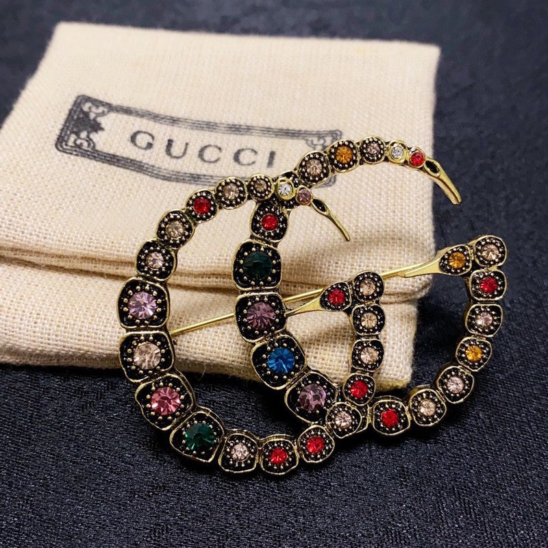 18K Double Gucci Color Crystal Brooch