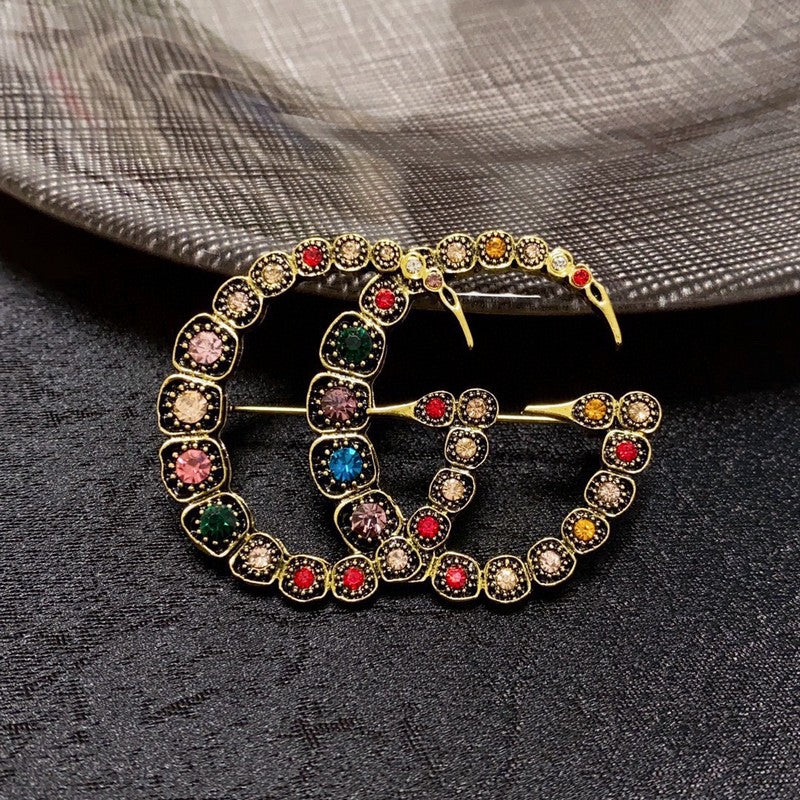 18K Double Gucci Color Crystal Brooch