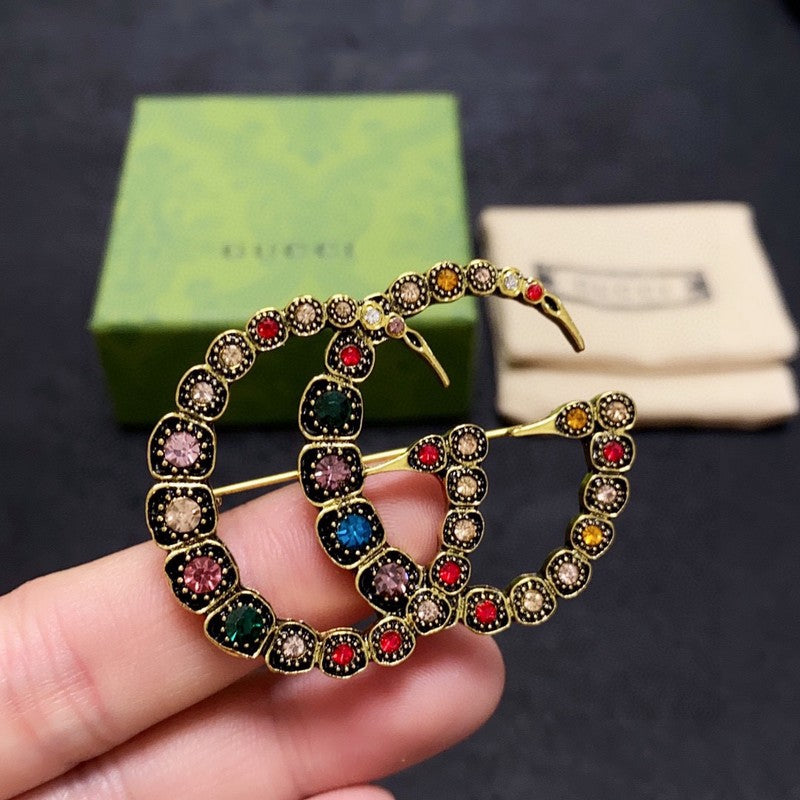 18K Double Gucci Color Crystal Brooch