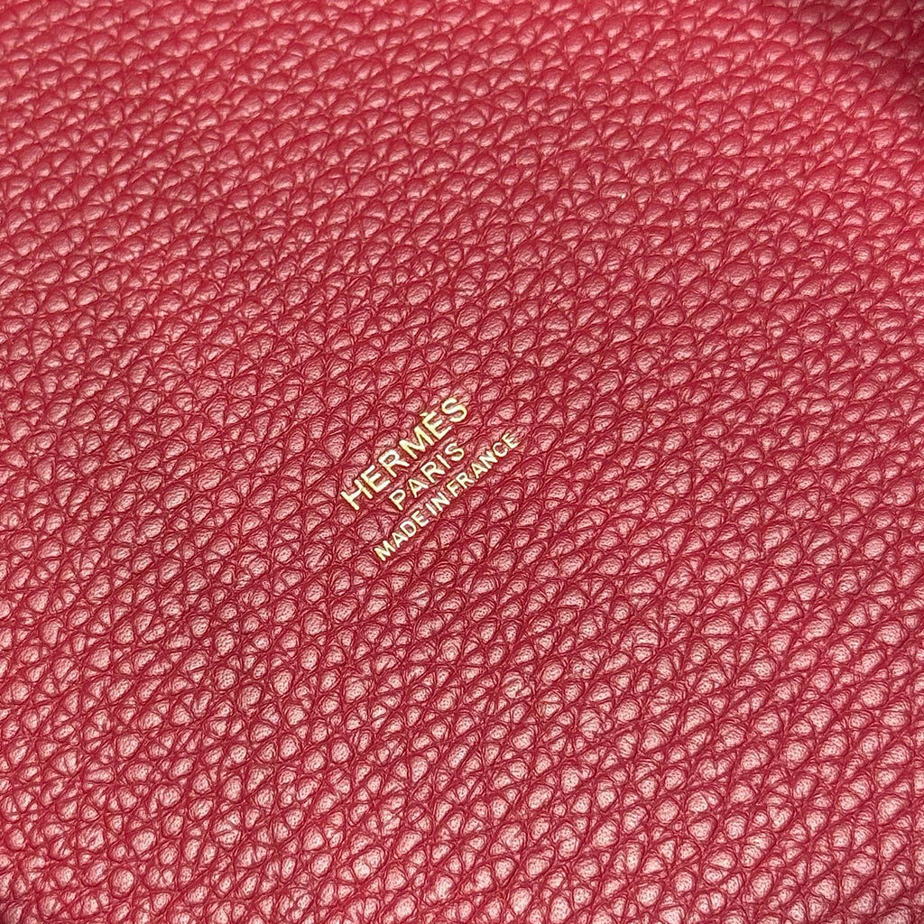 HERMES 25S PICOTIN LOCK 22 IN ROSSO ANCORA RED CALFSKIN GOLD HARDWARE