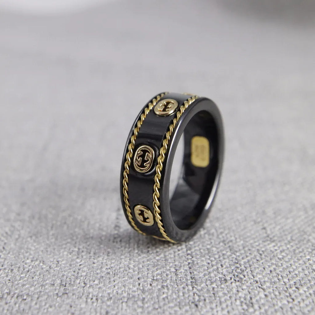 gold Gucci Black Ceramic Ring - Hình 5