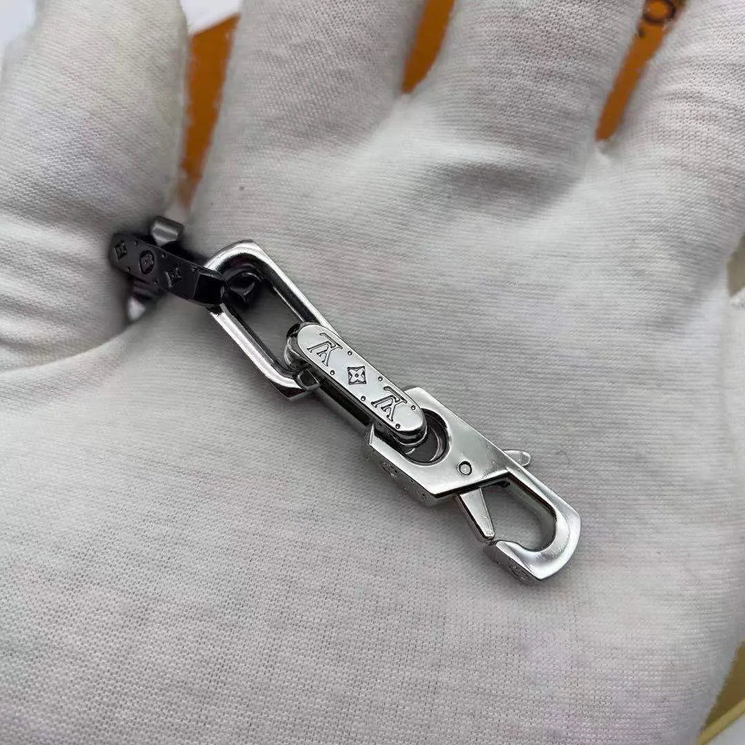 Premium chain link bracelet in silver and gunmetal finish - Hình 5