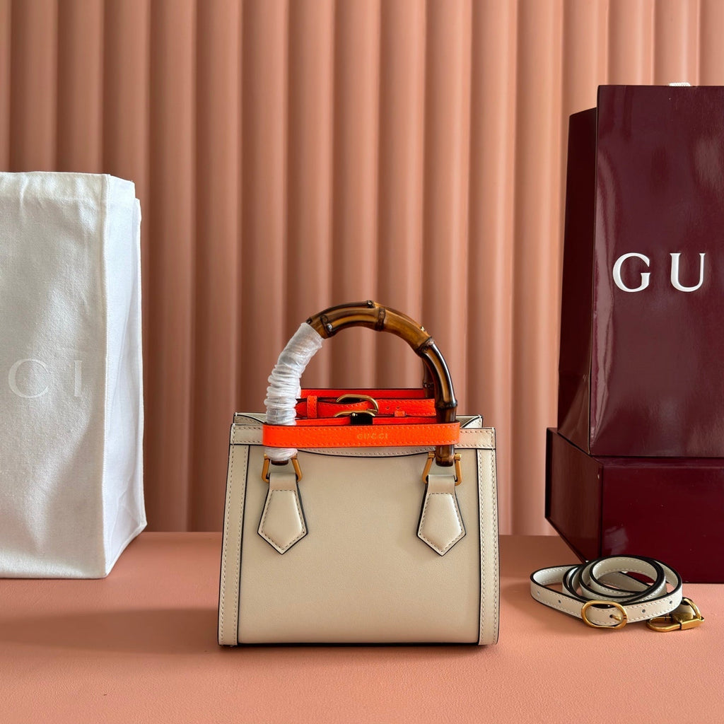 GUCCI 26S DIANA TOTE BAG 20 IN CREAM WHITE CALFSKIN