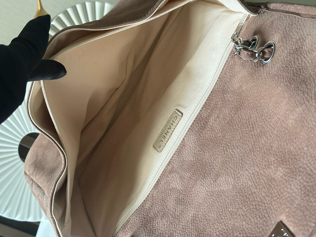 CHANEL 25S FLAP BAG 34 IN BROWN SUEDE