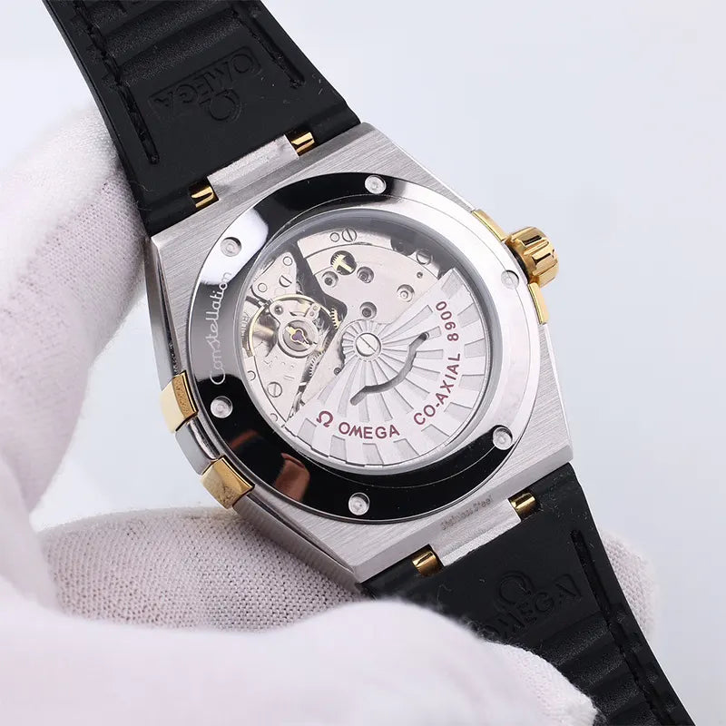 constellation Omega Silver Dial Leather Watch - Hình 3