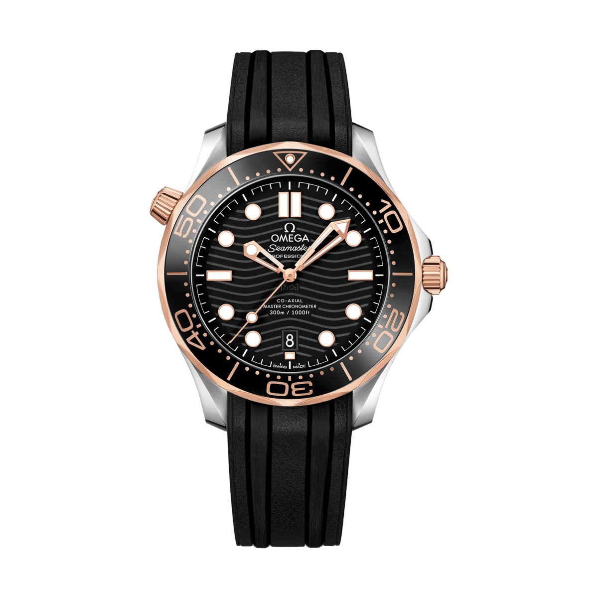 Omega Seamaster Diver 300M Stainless Steel and Sedna Gold 42mm Watch - Black on Rubber Strap