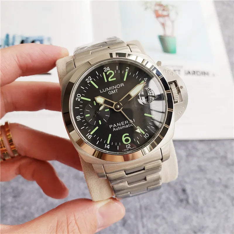 stainless Panerai Luminor GMT Black Dial