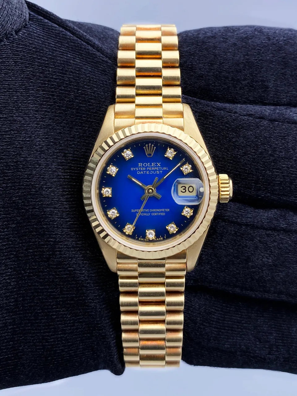 datejust Rolex Gold Blue Diamond Dial - Hình 2