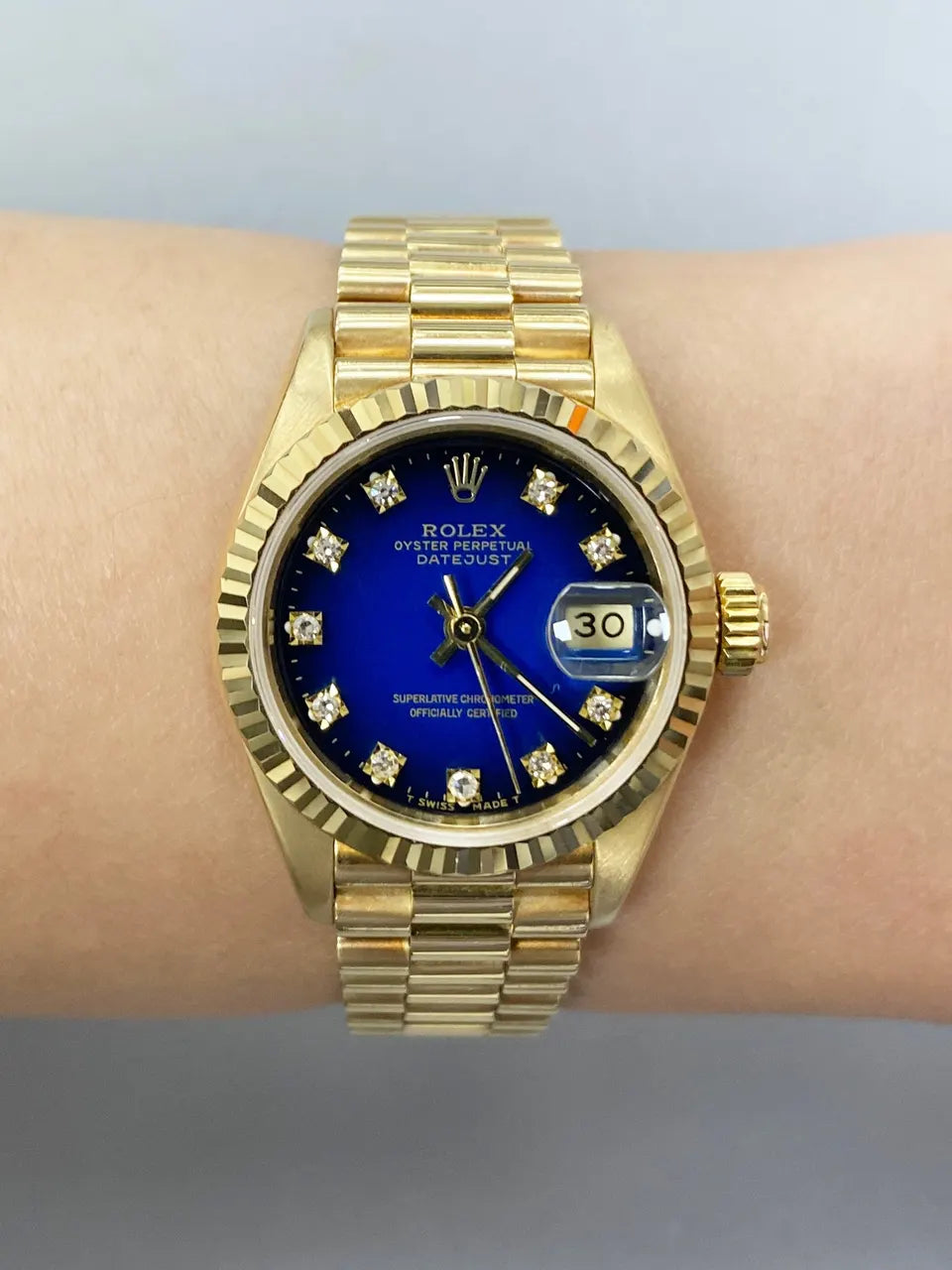 datejust Rolex Gold Blue Diamond Dial - Hình 10