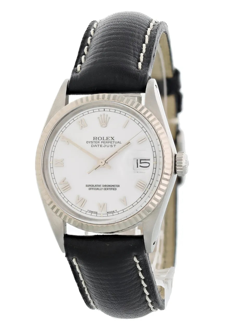 Rolex Datejust White Dial Black Leather - Hình 3
